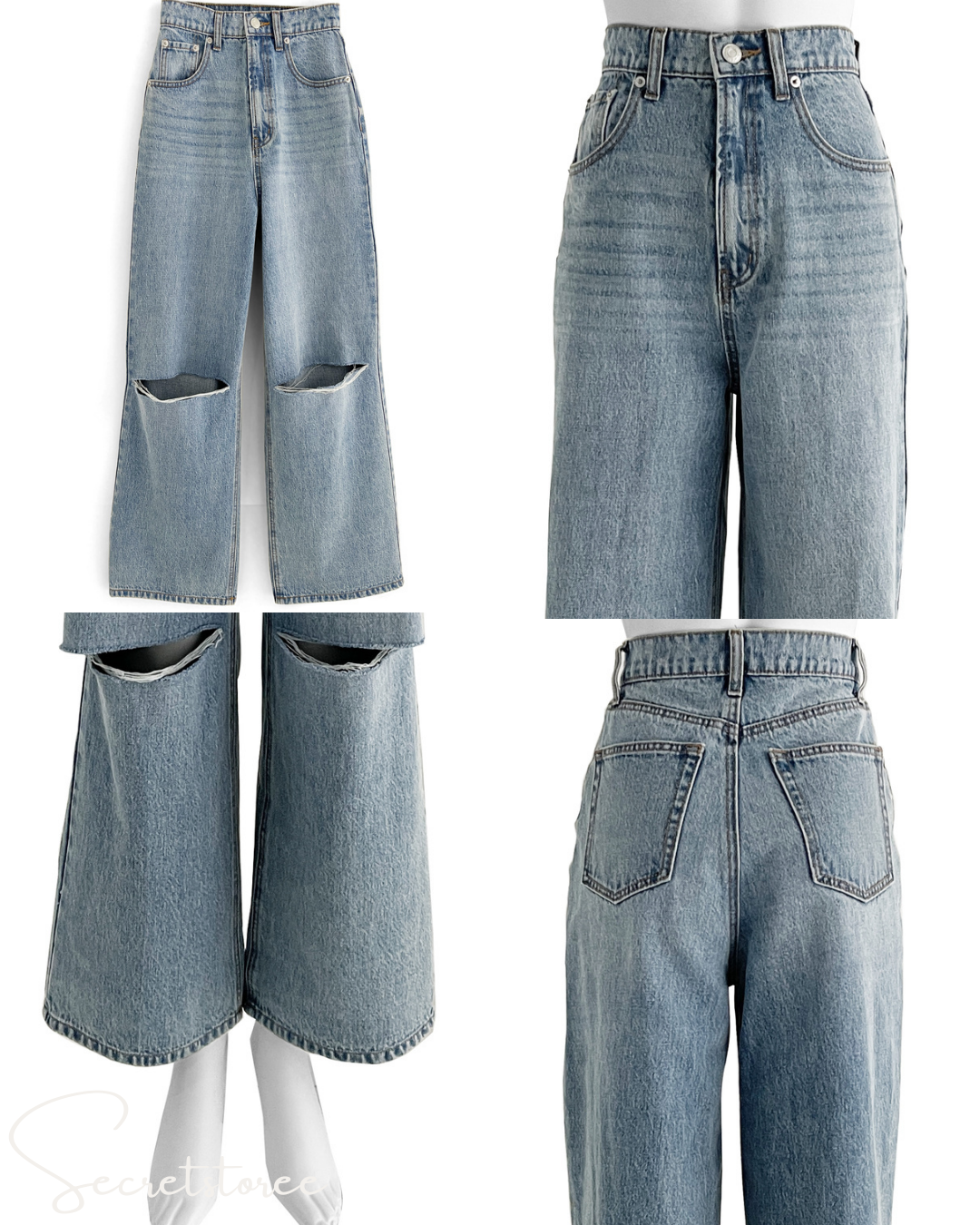 🇯🇵Japanese hollow knit bow short top + high waisted jeans★ Product code🔎 SS-gan0132800 🔎 SS-gcu04450