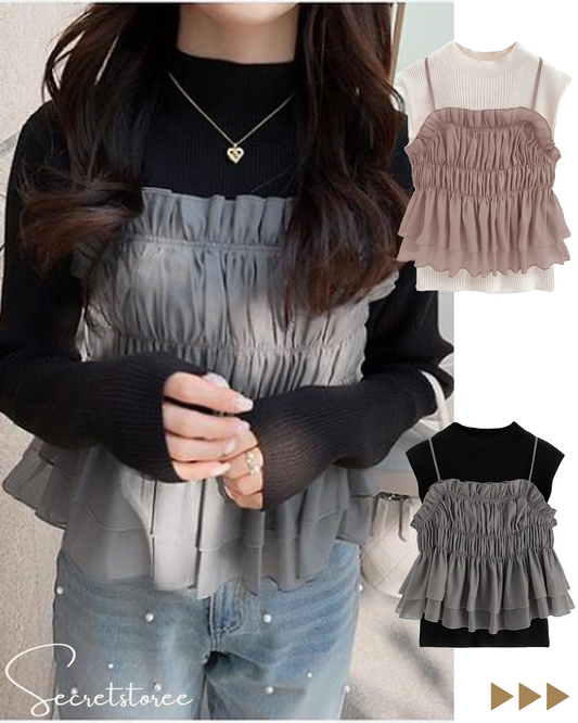 🇯🇵Japan|2-in-1 knit top x transparent bodysuit
 ★ Product number 🔎 SS-gtu01110