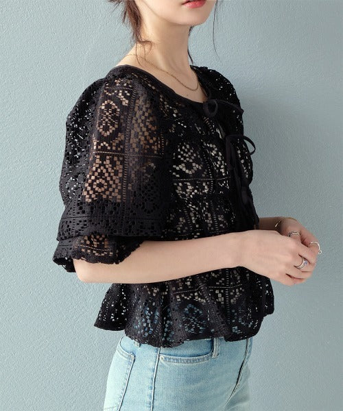 🇯🇵JAPAN Crochet lace shirred top ◇日本 鉤編蕾絲褶飾上衣
SS-js255110620