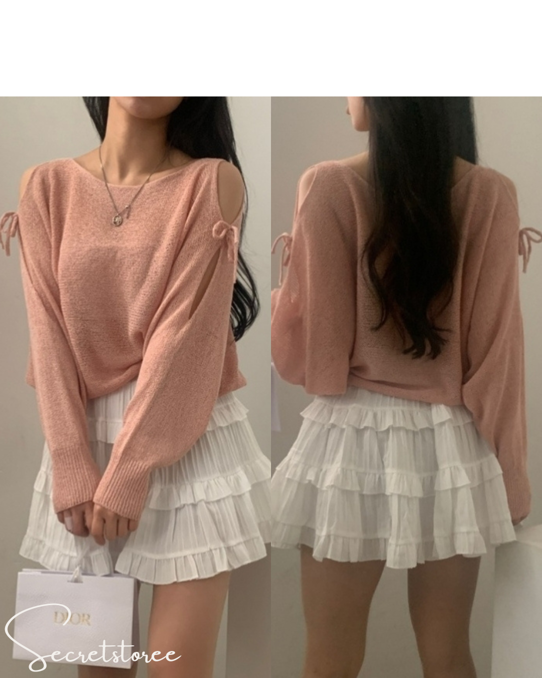🇰🇷Korea︴Bow-knot shoulder slit loose-fitting long-sleeved sweater in 5 colors★ 🔎 SS-sdwp1f25