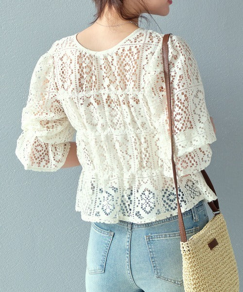 🇯🇵JAPAN Crochet lace shirred top ◇日本 鉤編蕾絲褶飾上衣
SS-js255110620