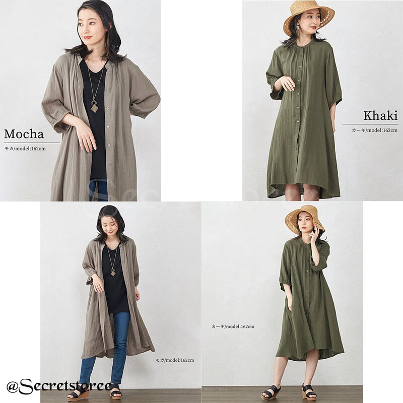 🇯🇵日本|斯文、casual、文青風都OK|100%印度棉 春夏秋多功能純棉長上衣 Organic Cotton one piece SS-276227 【インド製】オーガニックコットン綿100%ダブルガーゼシャツワンピース エシカルコレクション
