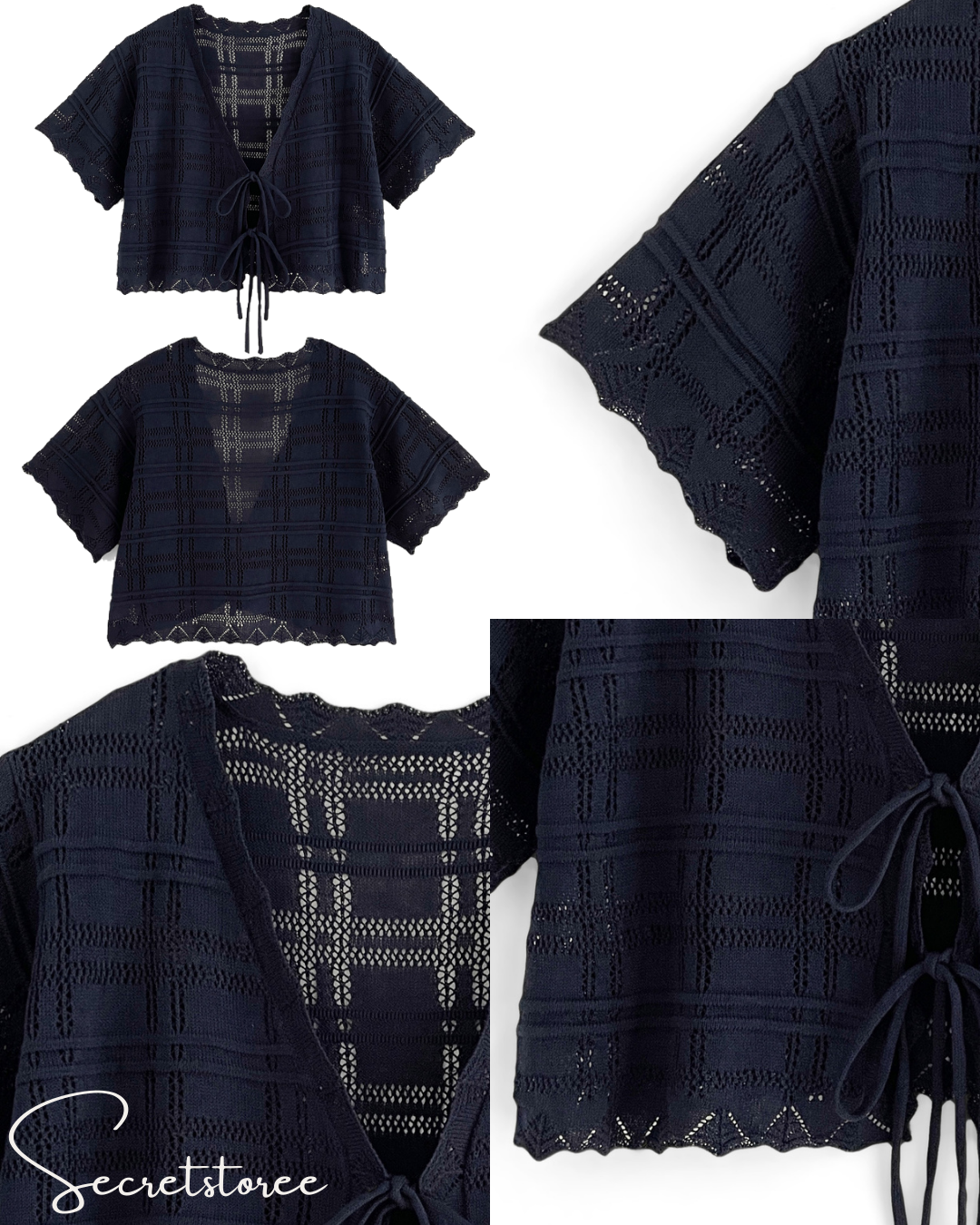 🇯🇵Japanese hollow knit bow short top + high waisted jeans★ Product code🔎 SS-gan0132800 🔎 SS-gcu04450