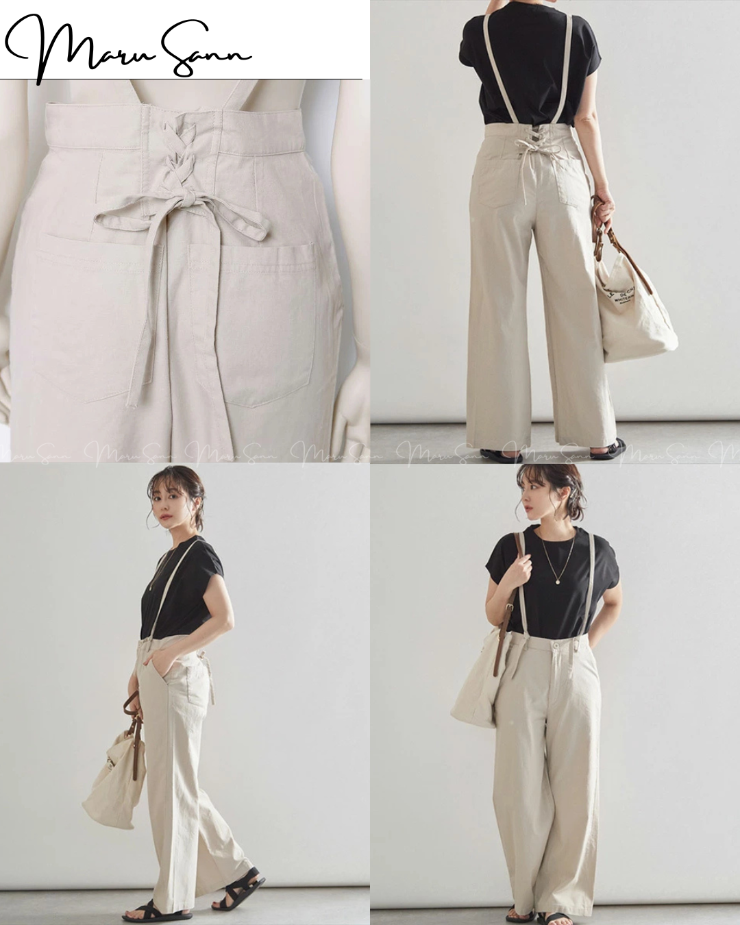 (InStock)🇯🇵Japan Cotton and linen suspenders with back ties and wide-leg pants ◇ 日本 棉麻吊帶後綁帶闊腿褲 🔎 ɪᴛᴇᴍ ɴᴏ:SS-jsr2175557