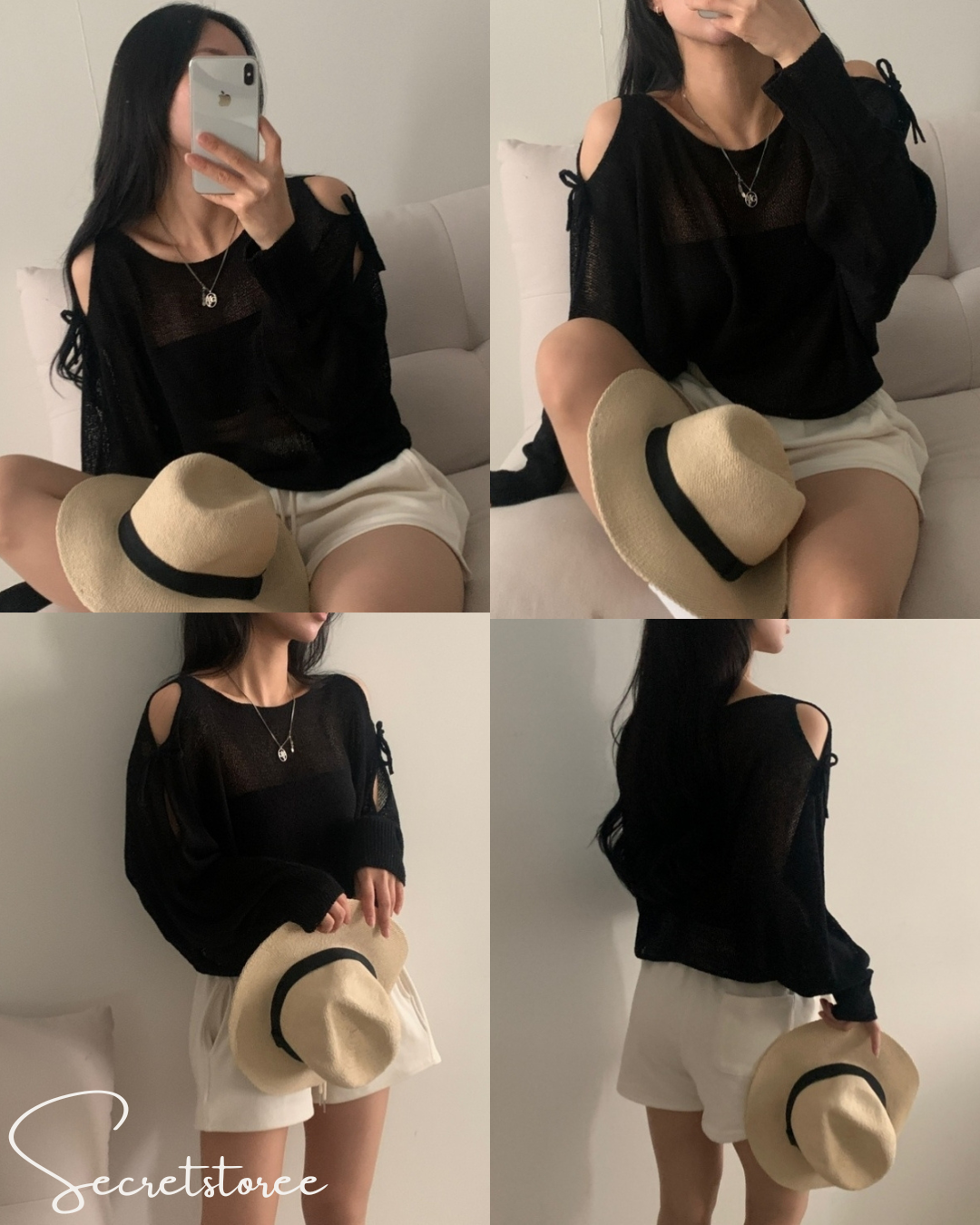 🇰🇷Korea︴Bow-knot shoulder slit loose-fitting long-sleeved sweater in 5 colors★ 🔎 SS-sdwp1f25