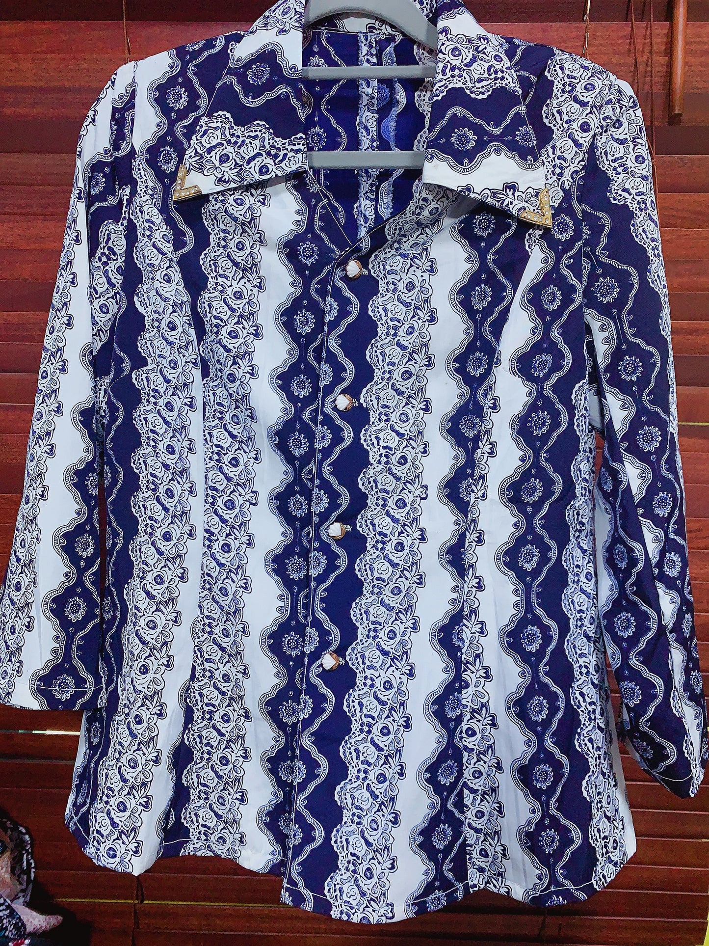 🇯🇵JAPAN Vintage ♡ Clothes Blue and white porcelain top(Top/Shirt/Coat/Skirt/Pants/Dress)| 🇯🇵日本古著 ♡ 衣服 青花瓷風上衣(上衣/花恤/外套/半身裙/褲/連身裙)| 🔎 ss-vin069