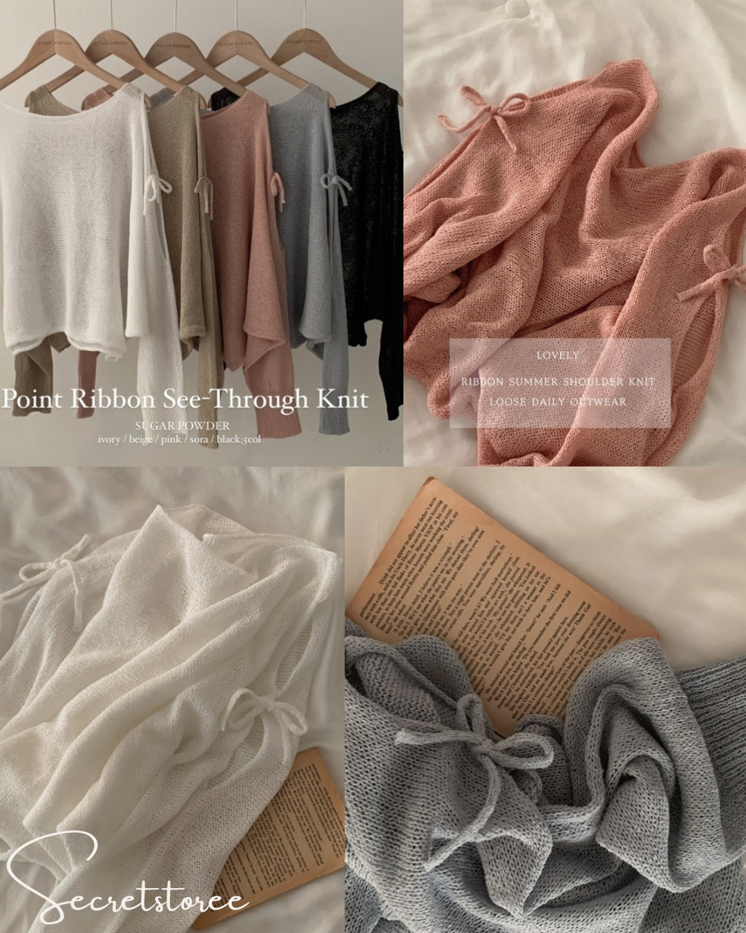 🇰🇷Korea︴Bow-knot shoulder slit loose-fitting long-sleeved sweater in 5 colors★ 🔎 SS-sdwp1f25