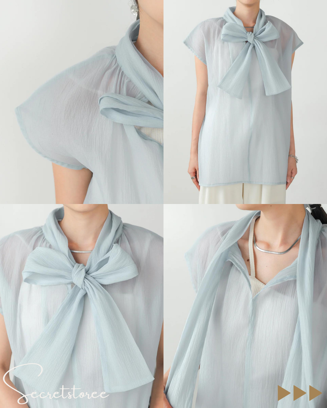 🇯🇵日本|透明紗清爽感☆蝴蝶結襯衫(3色入)
★ 產品編號🔎 SS-bab5320512