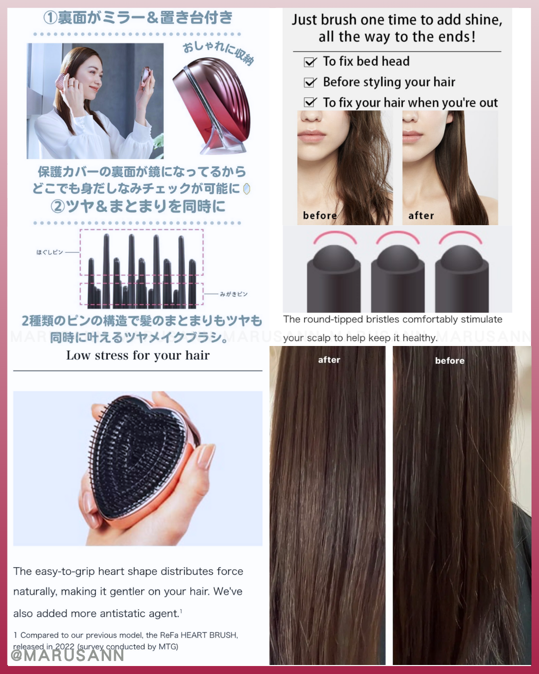 🇯🇵JAPAN♥ REFA Heart Brush Ray 3D Detangling Brush with Mirror\ Anti-static and anti-tangling! Mirror creates a full-function easy-to-carry comb / リファハートブラシレイ