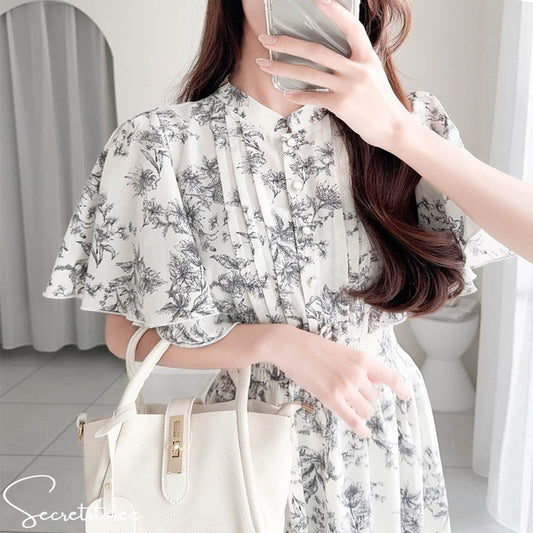 🇯🇵Japanese elegant textured lotus leaf sleeve floral dress (4 colors) one piece ★Product code 🔎SS-jelce10201290