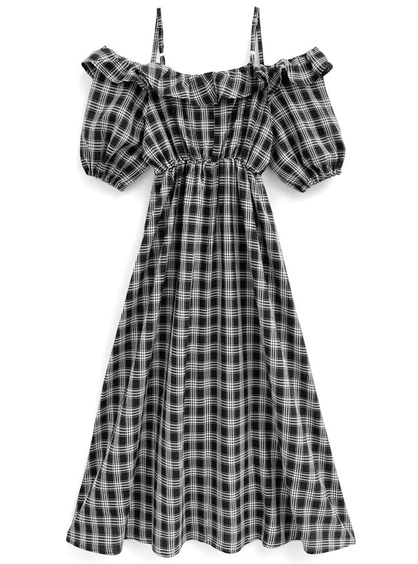 🇯🇵Japan Checked off-the-shoulder flared dress ◇ 日本 格紋露肩喇叭連身裙 🔎 ɪᴛᴇᴍ ɴᴏ:SS-jgnr3660