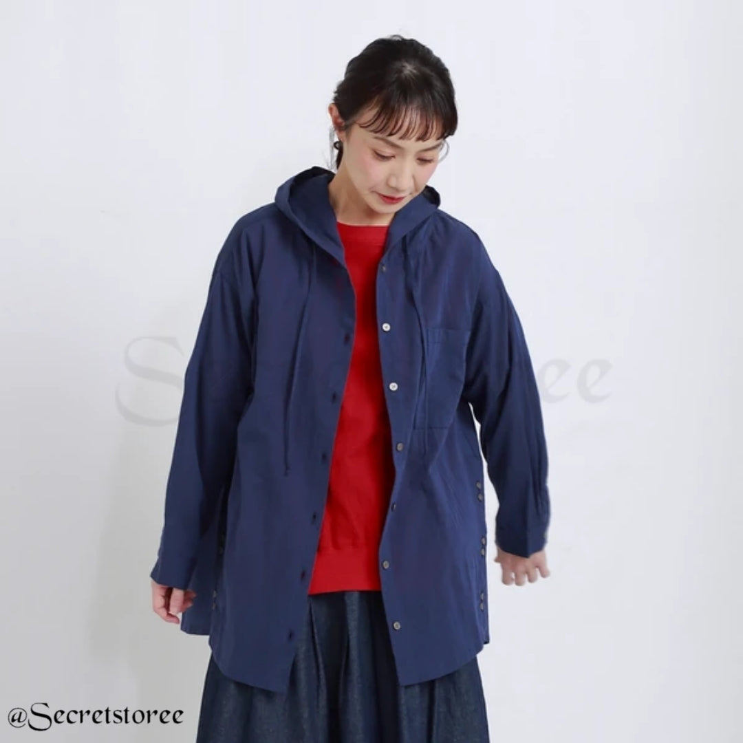 🇯🇵日本 │ 連帽純棉短身薄外套 Hooded Haori Coat SS-NAR1364 シングルガーゼフード付き羽織コート