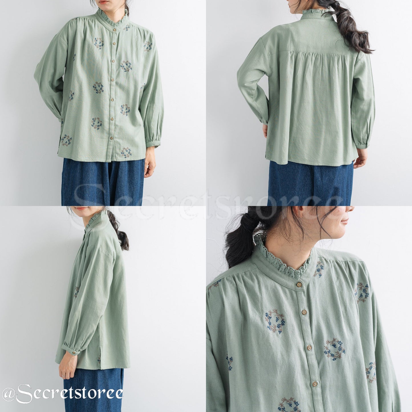 🇯🇵日本|田園少女系刺繡純棉襯衫(3色入)刺繍入りシャツブラウス レディース トップス