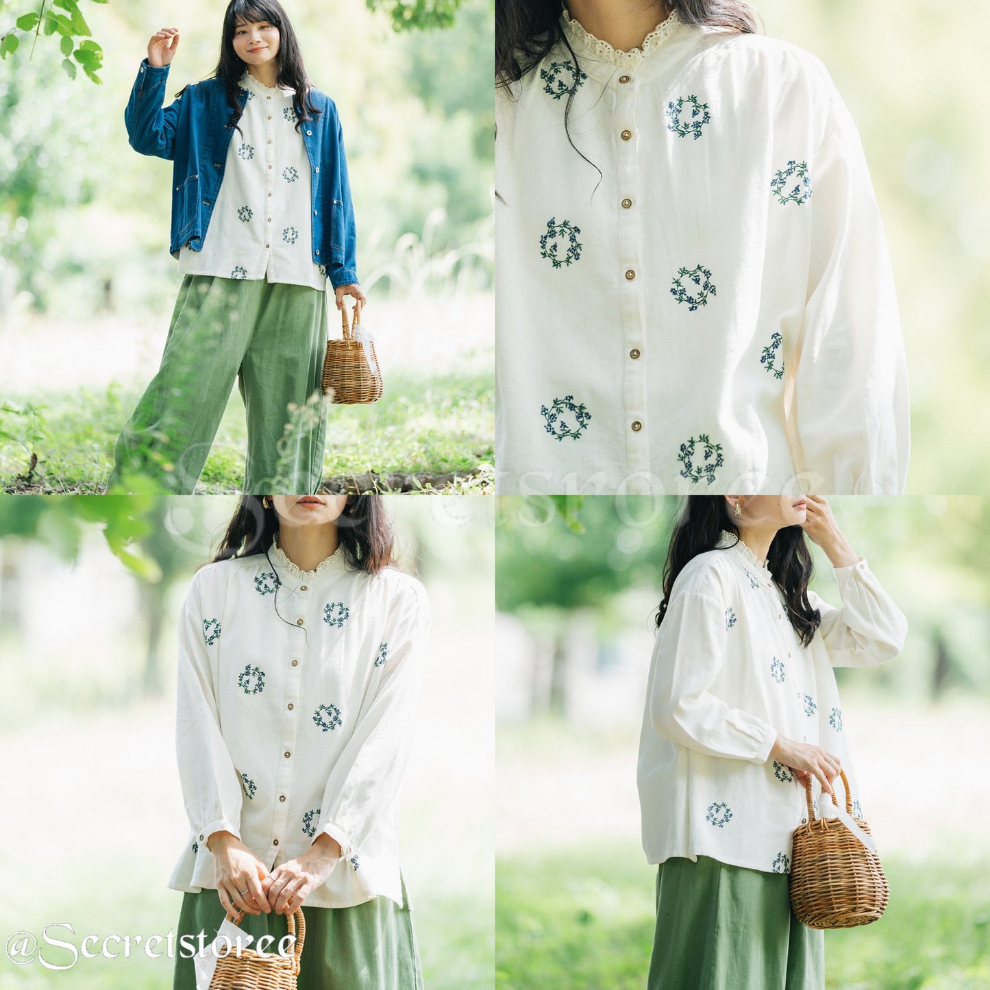 🇯🇵日本|田園少女系刺繡純棉襯衫(3色入)刺繍入りシャツブラウス レディース トップス