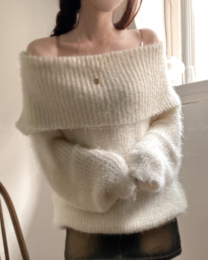 🇰🇷KOREA ♥ Baby Bed-In Boule Off-Shoulder Knit 寬鬆一字領毛毛針織衫 (3色入) 🔎 ɪᴛᴇᴍ ɴᴏ.： SS-KSSNT33899