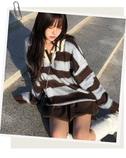 🇰🇷KOREA ♥ Brushed single-breasted oversized collared knit Sweater
磨毛單排扣寬鬆翻領針織冷衫

🔎 ɪᴛᴇᴍ ɴᴏ：SS-GS97440645