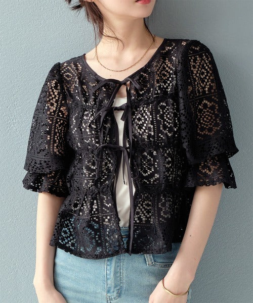 🇯🇵JAPAN Crochet lace shirred top ◇日本 鉤編蕾絲褶飾上衣 
SS-js255110620
