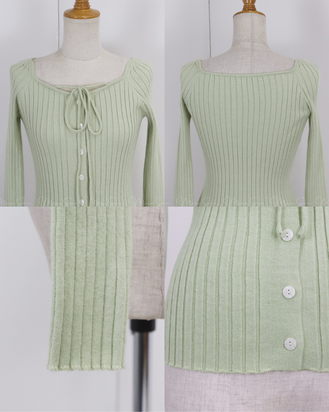 🇯🇵 JAPAN ♥  Ribbed knit top with square neck and ribbon choker ♥ 蝴蝶結桃心領坑紋 Knit (3色入)  🔎 ɪᴛᴇᴍ ɴᴏ：SS-JS31886