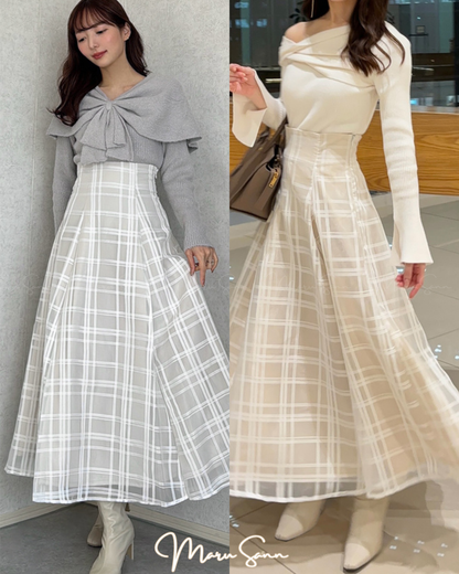 🇯🇵JAPAN ♥ 格紋薄紗喇叭裙 🧾 ɪᴛᴇᴍ ɴᴏ.：jltu1082