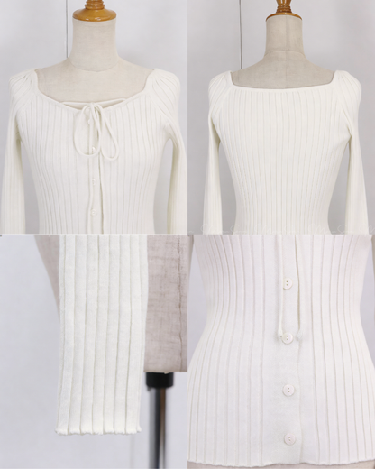🇯🇵 JAPAN ♥  Ribbed knit top with square neck and ribbon choker ♥ 蝴蝶結桃心領坑紋 Knit (3色入)  🔎 ɪᴛᴇᴍ ɴᴏ：SS-JS31886