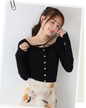 🇯🇵 JAPAN ♥  Ribbed knit top with square neck and ribbon choker ♥ 蝴蝶結桃心領坑紋 Knit (3色入)  🔎 ɪᴛᴇᴍ ɴᴏ：SS-JS31886