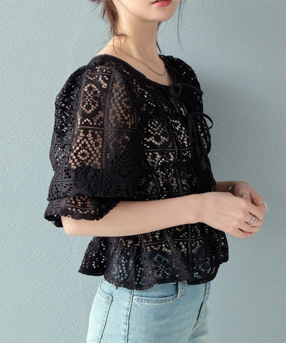 🇯🇵JAPAN Crochet lace shirred top ◇日本 鉤編蕾絲褶飾上衣 
SS-js255110620