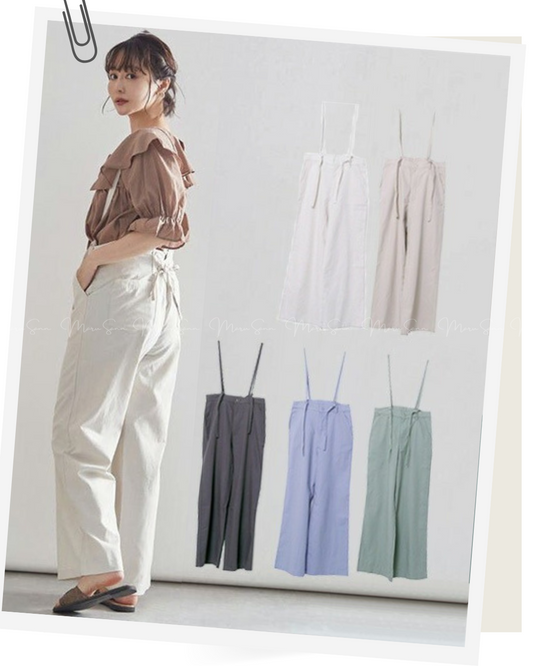 (InStock)🇯🇵Japan Cotton and linen suspenders with back ties and wide-leg pants ◇ 日本 棉麻吊帶後綁帶闊腿褲 🔎 ɪᴛᴇᴍ ɴᴏ：SS-jsr2175557