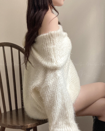 🇰🇷KOREA ♥ Baby Bed-In Boule Off-Shoulder Knit 寬鬆一字領毛毛針織衫 (3色入) 🔎 ɪᴛᴇᴍ ɴᴏ.： SS-KSSNT33899