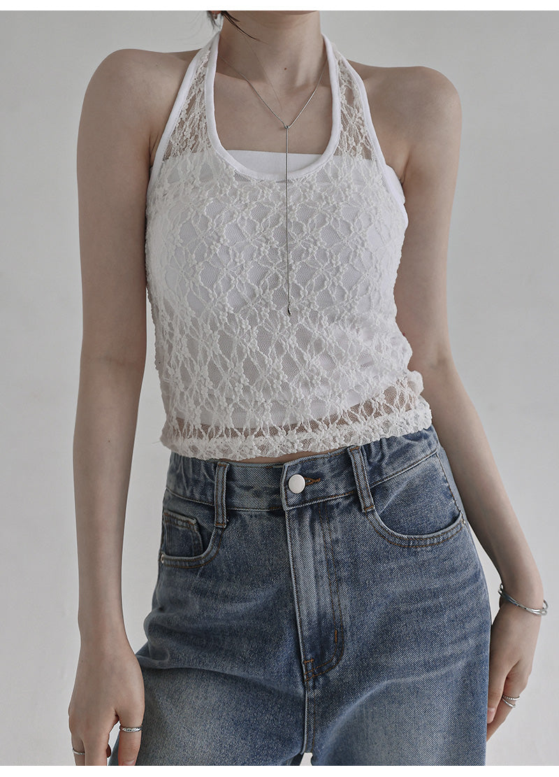 🇰🇷KOREA ♥ Lace halter top 蕾絲掛頸背心 ks98235361