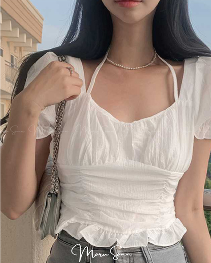 🇯🇵JAPAN ♥ ✨3-Way Ribbon Gathered Frill Blouse ✨3-Way 緞帶褶皺荷葉邊襯衫 🔎 ɪᴛᴇᴍ ɴᴏ.： SS-jg089