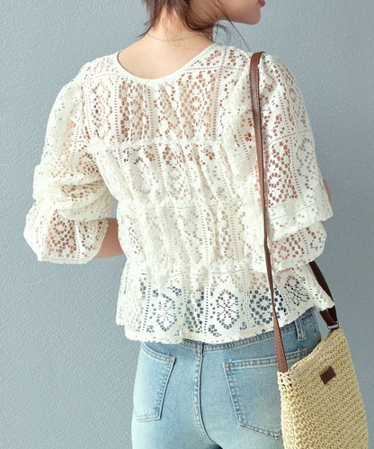 🇯🇵JAPAN Crochet lace shirred top ◇日本 鉤編蕾絲褶飾上衣 
SS-js255110620