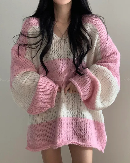 🇰🇷 KOREA ♥knitted Woolen pullover 下半身出走慵懶間條針織衫 ◍ 3色入🔎 ɪᴛᴇᴍ ɴᴏ.： SS-ks94560584