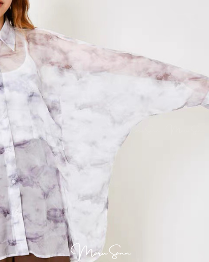 🇯🇵JAPAN 50%off  ♥ Loose-fitting, sheer blouse shirt in sheer fabric 薄紗寬鬆版型透視感襯衫外套 🔎 ɪᴛᴇᴍ ɴᴏ.： ss-jt14437
