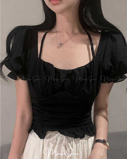 🇯🇵JAPAN ♥ ✨3-Way Ribbon Gathered Frill Blouse ✨3-Way 緞帶褶皺荷葉邊襯衫 🔎 ɪᴛᴇᴍ ɴᴏ.： SS-jg089