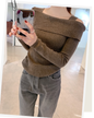 (UK🇬🇧)🇰🇷KOREA ♥ Unbalanced Off-Shoulder Knitwear ♥ 熱銷商品 奶油色不對稱露單肩針織衫 (4色入)  🔎 ɪᴛᴇᴍ ɴᴏ：SS-KSS93544093