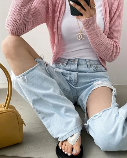 🇰🇷KOREA ♥ 高腰條肚腩破洞爛牛仔褲
High waist damage ripped blue jeans 🔎 ɪᴛᴇᴍ ɴᴏ：SS-KSS61754768