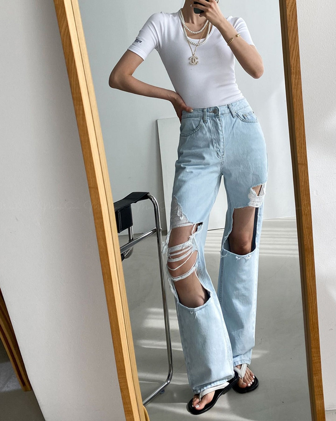 🇰🇷KOREA ♥ 高腰條肚腩破洞爛牛仔褲
High waist damage ripped blue jeans 🔎 ɪᴛᴇᴍ ɴᴏ：SS-KSS61754768