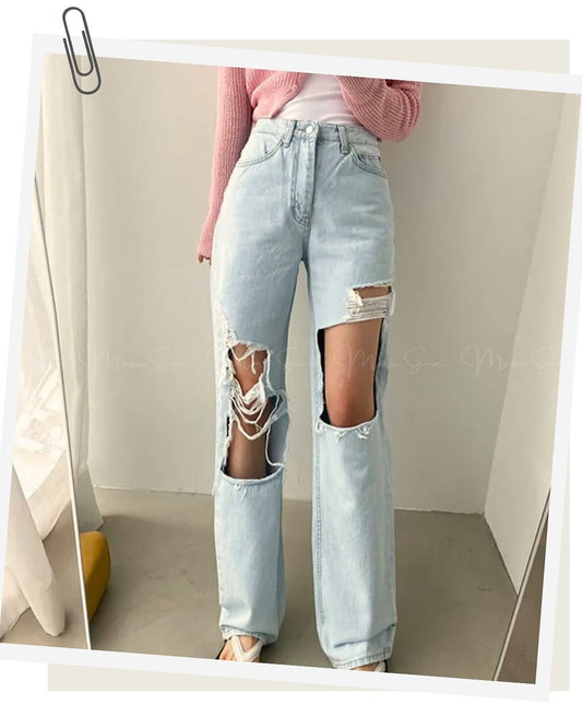 🇰🇷KOREA ♥ 高腰條肚腩破洞爛牛仔褲
High waist damage ripped blue jeans 🔎 ɪᴛᴇᴍ ɴᴏ：SS-KSS61754768