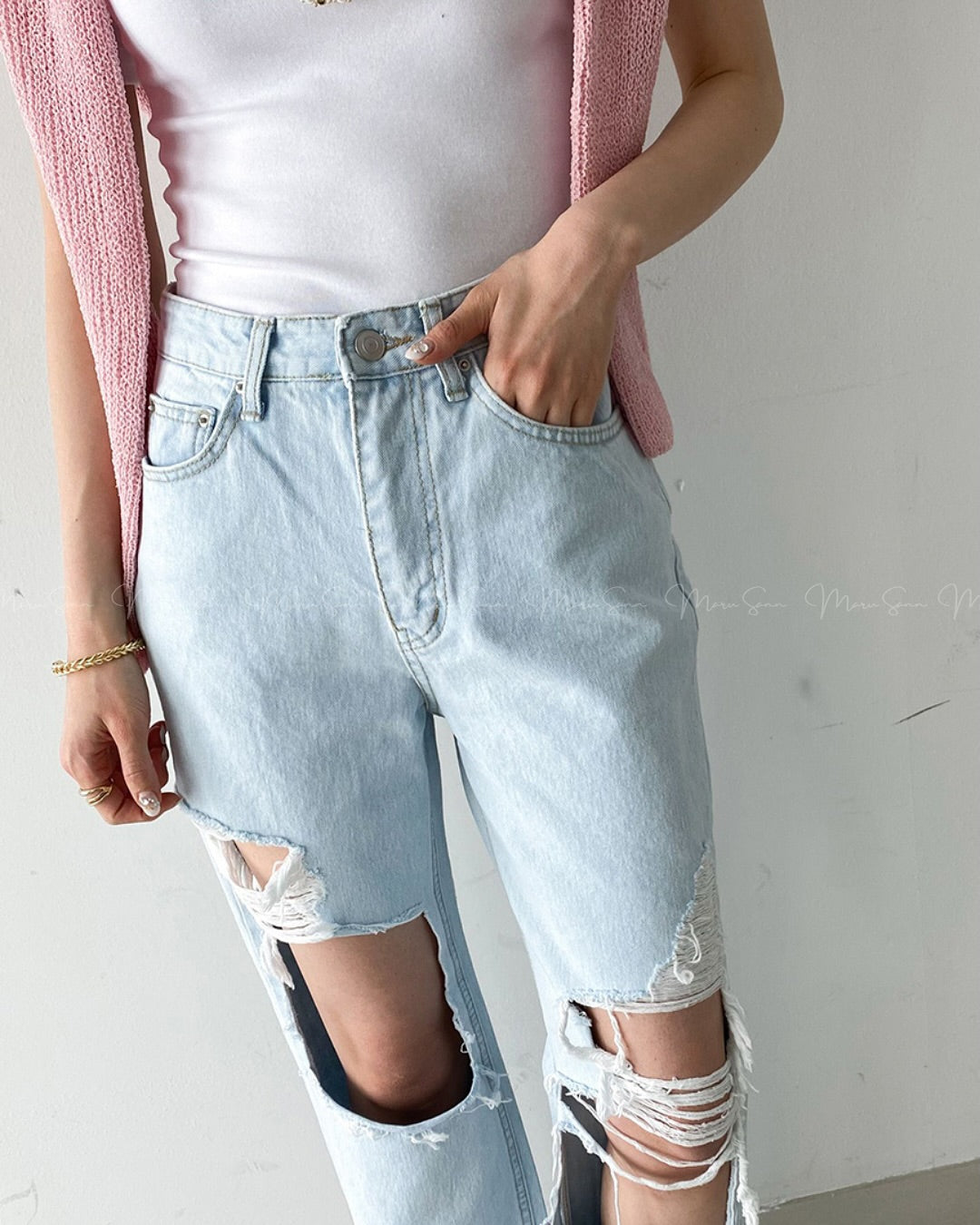 🇰🇷KOREA ♥ 高腰條肚腩破洞爛牛仔褲
High waist damage ripped blue jeans 🔎 ɪᴛᴇᴍ ɴᴏ：SS-KSS61754768