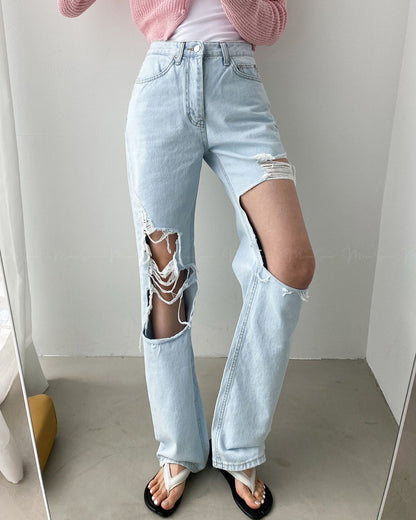 🇰🇷KOREA ♥ 高腰條肚腩破洞爛牛仔褲
High waist damage ripped blue jeans 🔎 ɪᴛᴇᴍ ɴᴏ：SS-KSS61754768