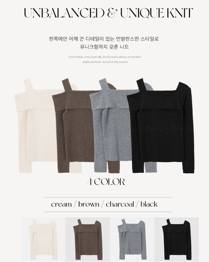 (UK🇬🇧)🇰🇷KOREA ♥ Unbalanced Off-Shoulder Knitwear ♥ 熱銷商品 奶油色不對稱露單肩針織衫 (4色入)  🔎 ɪᴛᴇᴍ ɴᴏ：SS-KSS93544093