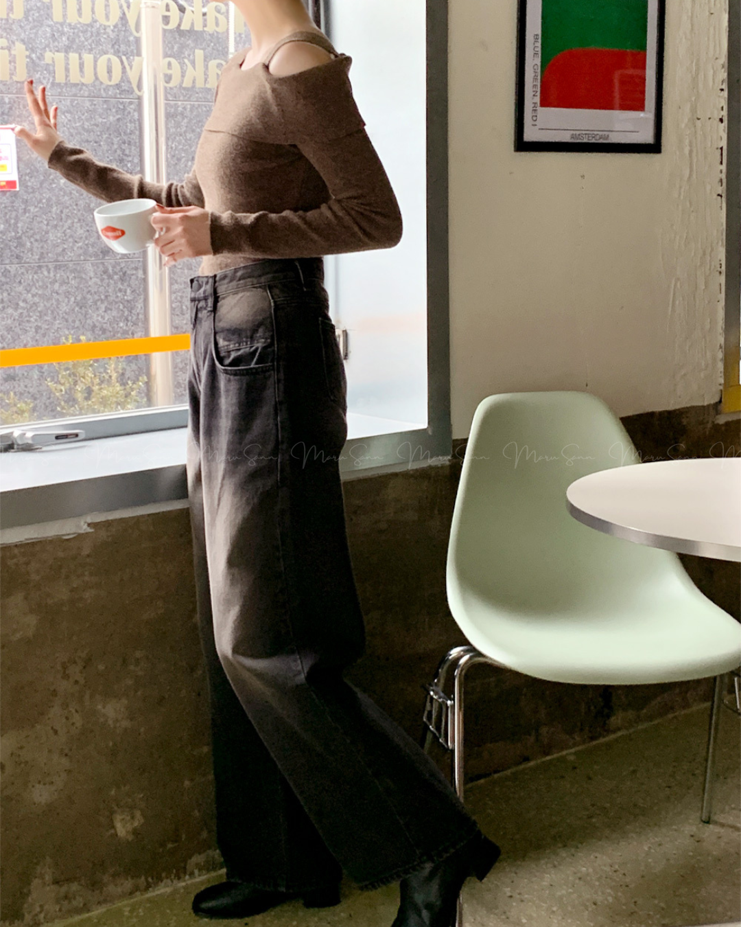 (UK🇬🇧)🇰🇷KOREA ♥ Unbalanced Off-Shoulder Knitwear ♥ 熱銷商品 奶油色不對稱露單肩針織衫 (4色入)  🔎 ɪᴛᴇᴍ ɴᴏ：SS-KSS93544093