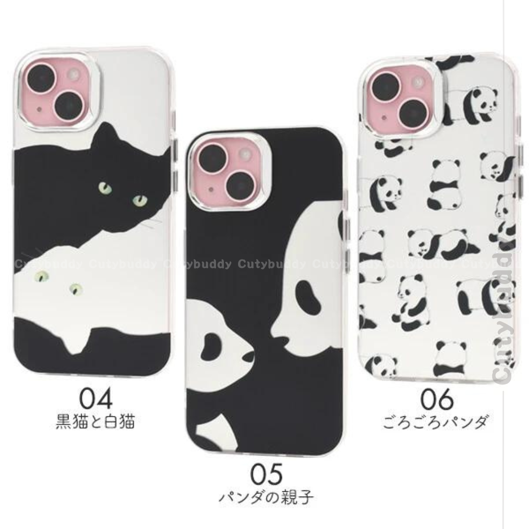 🇯🇵Japanese Cat and Panda Design Case for iPhone 13/13pro-15/15pro Cat and Panda monochrome design case 