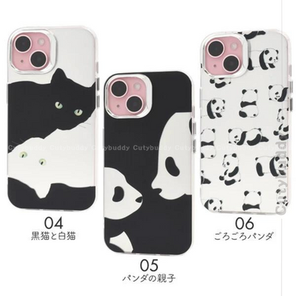 🇯🇵Japanese Cat and Panda Design Case for iPhone 13/13pro-15/15pro Cat and Panda monochrome design case 