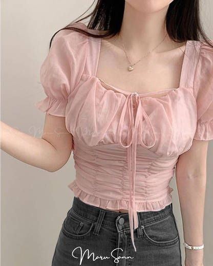 🇯🇵JAPAN ♥ ✨3-Way Ribbon Gathered Frill Blouse ✨3-Way 緞帶褶皺荷葉邊襯衫 🔎 ɪᴛᴇᴍ ɴᴏ.： SS-jg089