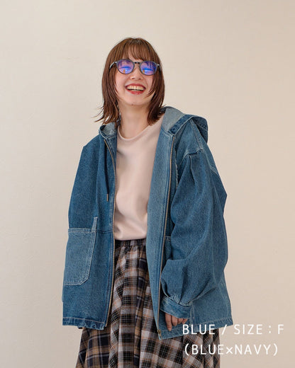 🇯🇵Japanese brand MILILOPIULU 🍂2024 new Rebuild switching denim hoodie colorblock denim jacket ★Product code🔎 SS-jsst-224813 