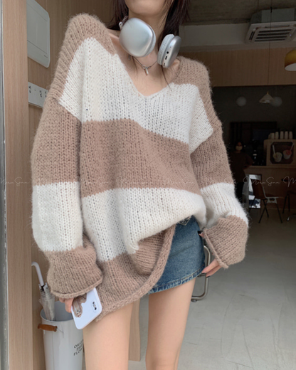 🇰🇷 KOREA ♥knitted Woolen pullover 下半身出走慵懶間條針織衫 ◍ 3色入🔎 ɪᴛᴇᴍ ɴᴏ.： SS-ks94560584