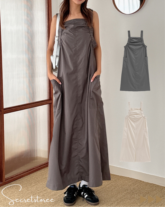 🇯🇵Japanese gathered shoulder casual dress one piece
 ★ Product Code 🔎 SS-jgan1556 