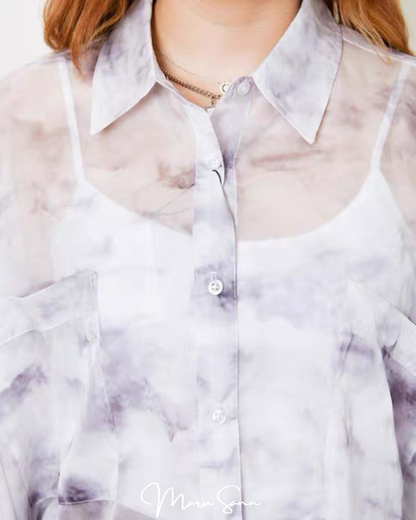 🇯🇵JAPAN 50%off  ♥ Loose-fitting, sheer blouse shirt in sheer fabric 薄紗寬鬆版型透視感襯衫外套 🔎 ɪᴛᴇᴍ ɴᴏ.： ss-jt14437