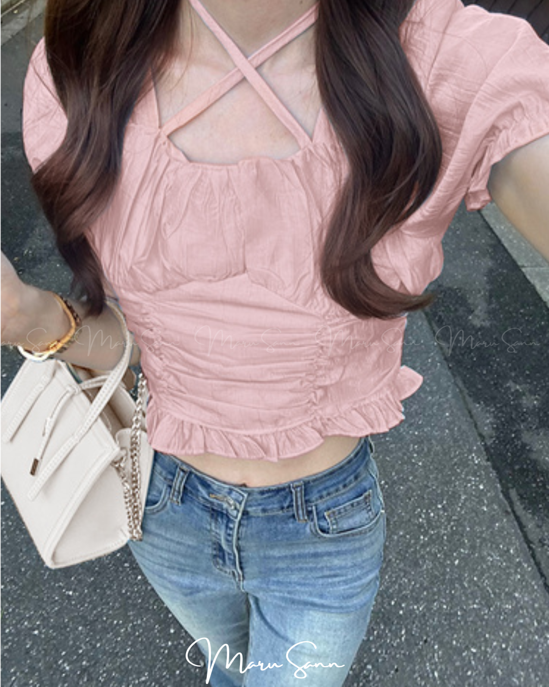 🇯🇵JAPAN ♥ ✨3-Way Ribbon Gathered Frill Blouse ✨3-Way 緞帶褶皺荷葉邊襯衫 🔎 ɪᴛᴇᴍ ɴᴏ.： SS-jg089